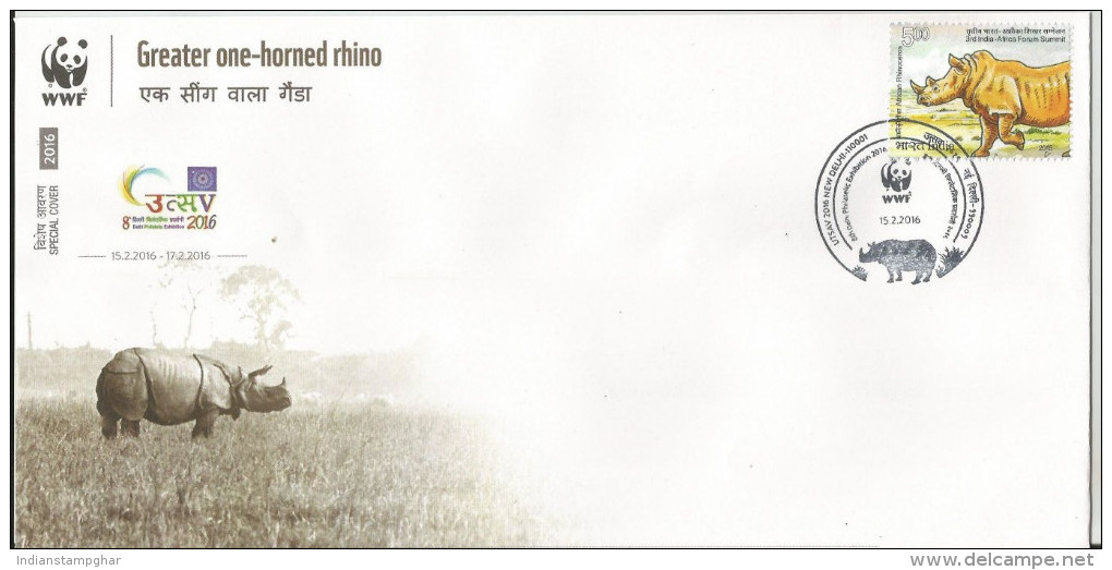 WWF ,Special Cover India ,Greater One Horned Rhino, Rhinoceros, Pictorial Cancellation - Briefe U. Dokumente