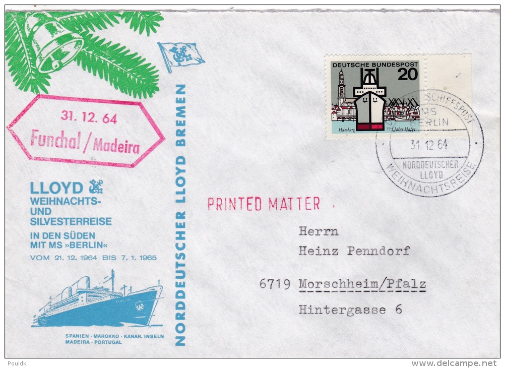 Ship Cover: M/S Berlin Wiechnacht- Und Silversterreise P/m Funchal/Madeira 31.12.1964  (SKO1-13) - Barcos