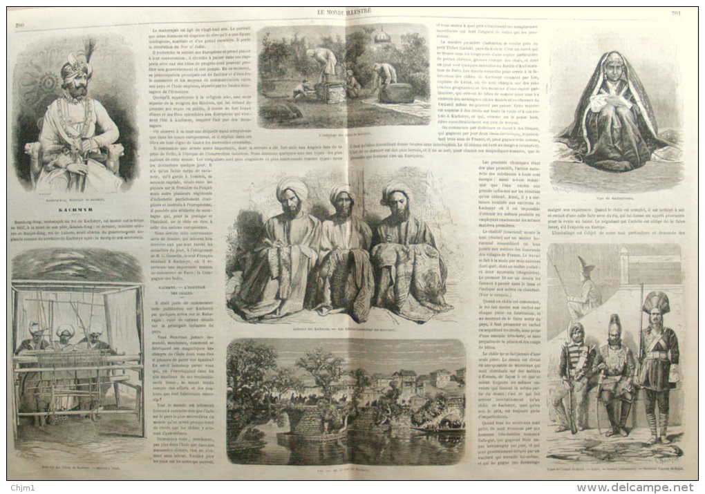 Vue De Ville De Kachmyr - Rumberg-Sing, Maharajah De Kachmyr - Industrie, Métiers à Tisser -  Page Original Double 1863 - Documents Historiques