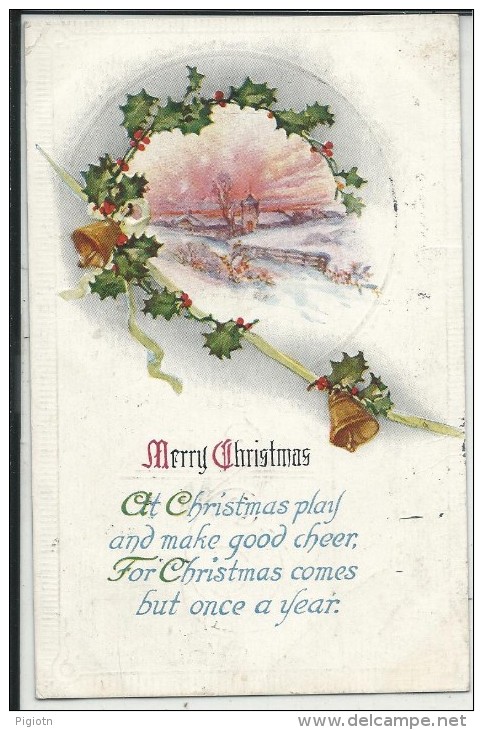 BN528 - BUON NATALE - CAMPANA -  BELL - CLOCHE  - F.P..- VIAGGIATA USA 1918 - Altri & Non Classificati