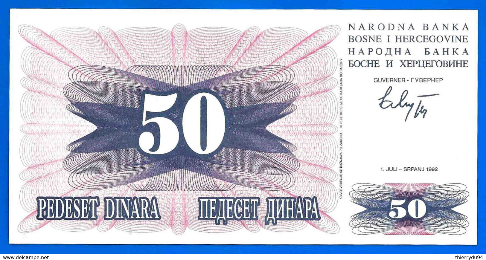 Bosnie Herzegovine 50 Dinars 1992 NEUX UNC Ex Yougoslavie Bosnia Herzegovina Paypal Bitcoin OK! - Bosnia Y Herzegovina