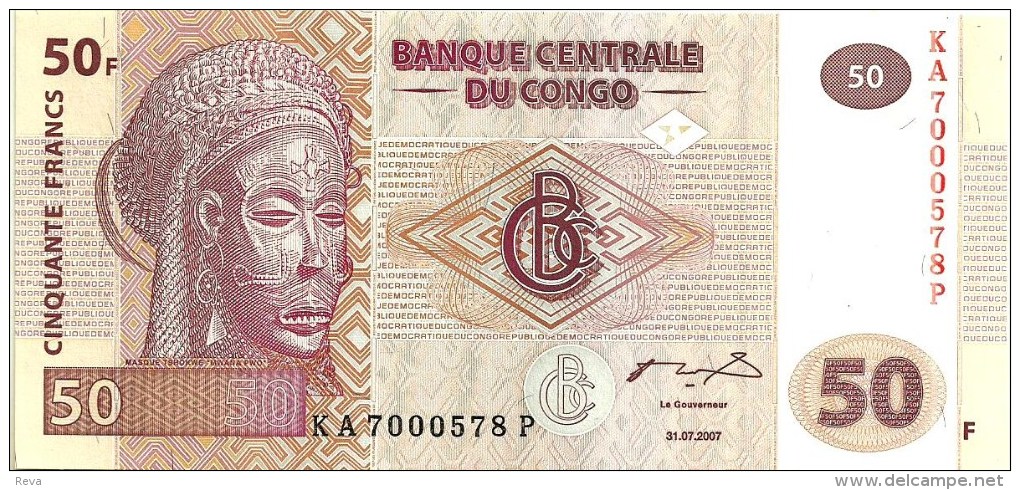 CONGO 50 FRANCS BEIGE ARTIFACT FRONT NATIVE HUTS FISH BACK DATED 31-07-2007 UNC LIKE P95a READ DESCRIPTION !! - République Démocratique Du Congo & Zaïre