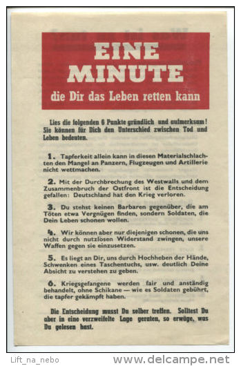 WWII WW2 Propaganda Original Leaflet Flugblatt ZG115 Eine Minute Die Dir Das... - Non Classés