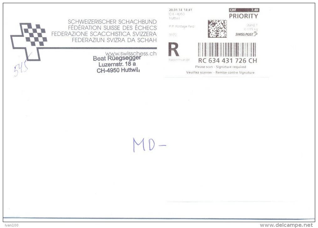 2014.Switzerland,  The Letter By Registered Prioritairy Post To Moldova - Briefe U. Dokumente