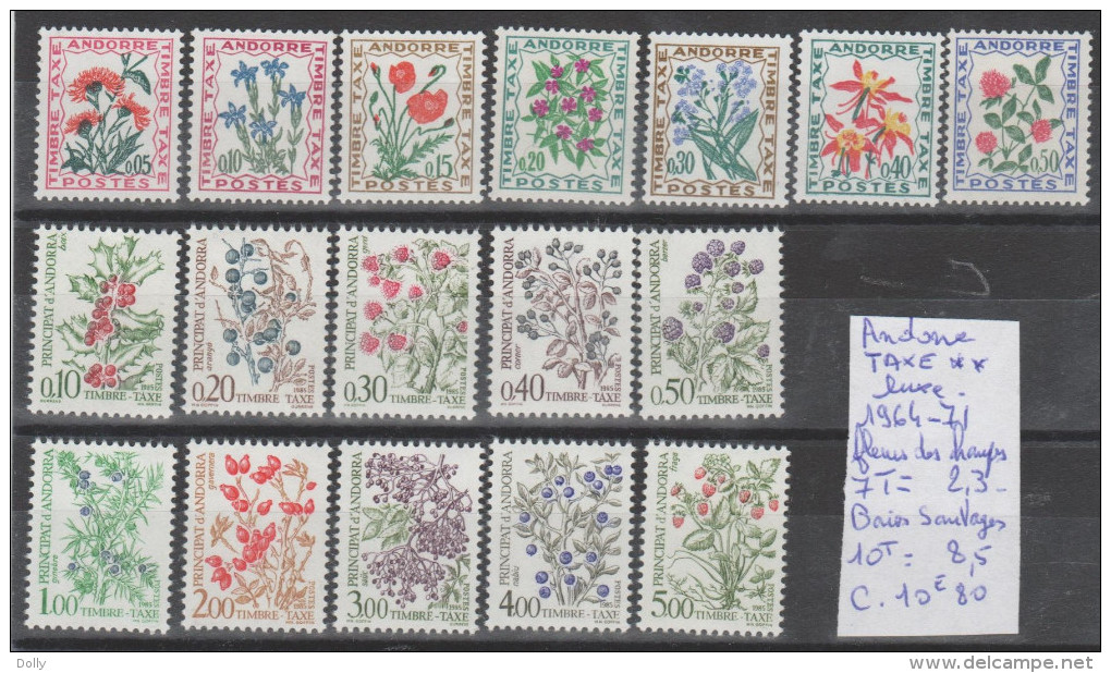 TIMBRE D ANDORRE  TAXE NEUF **  LUXE LOT DE 17 TIMBRES ** LUXE ANNEE 1964-71COTE 10.80€ - Unused Stamps