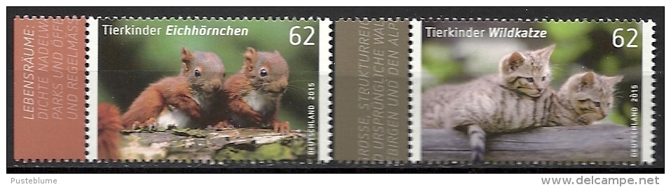 Deutschland / Germany / Allemagne 2015 3124/25 ** Tierkinder Eichhörnchen/Wildkatze (02. Januar 2015) - Unused Stamps