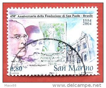 SAN MARINO USATO - 2004 - 450º Anniversario Della Fondazione Di San Paolo Del Brasile - € 0,80 - S. 2013 - Oblitérés