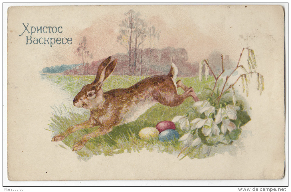 Rabbit And Eggs Old Vintage Easter Greetings Postcard Travelled 1926 In Yugoslavia Bb160215 - Easter