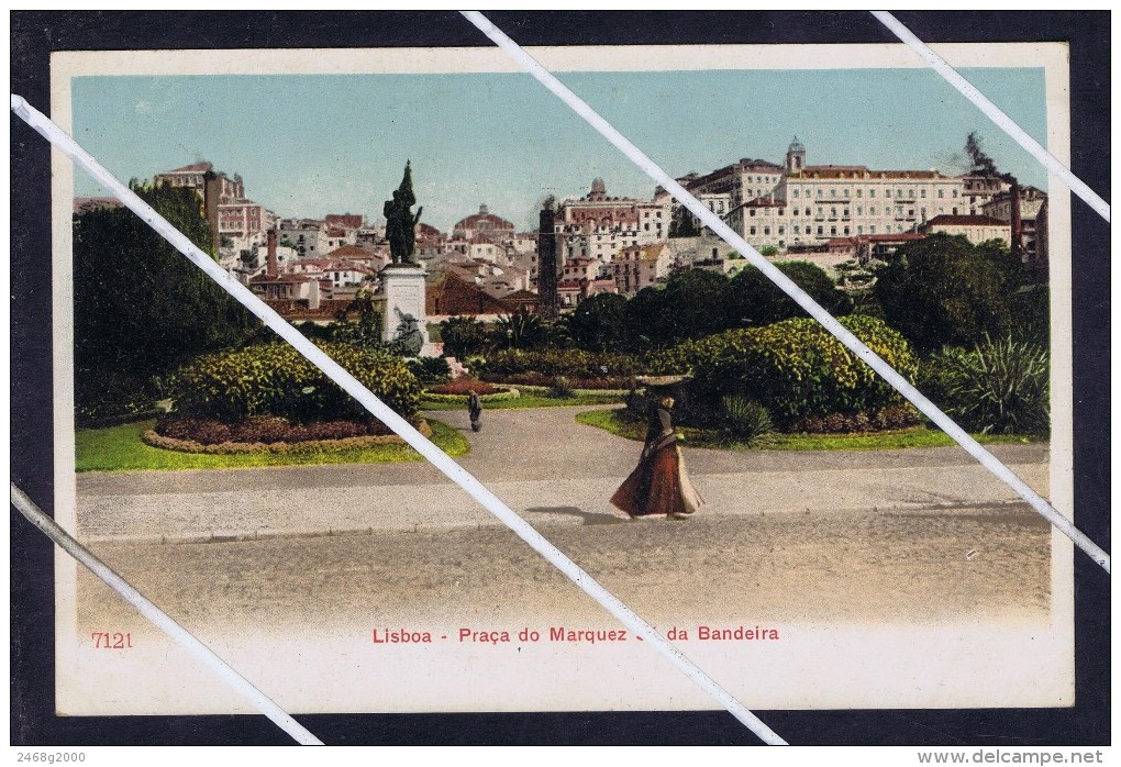 LISBOA Marquez Sá Da Bandeira Place Garden Women Seller Fish Costume View Statuary 1900-20's Mint Postcard Portugal 5729 - Lisboa