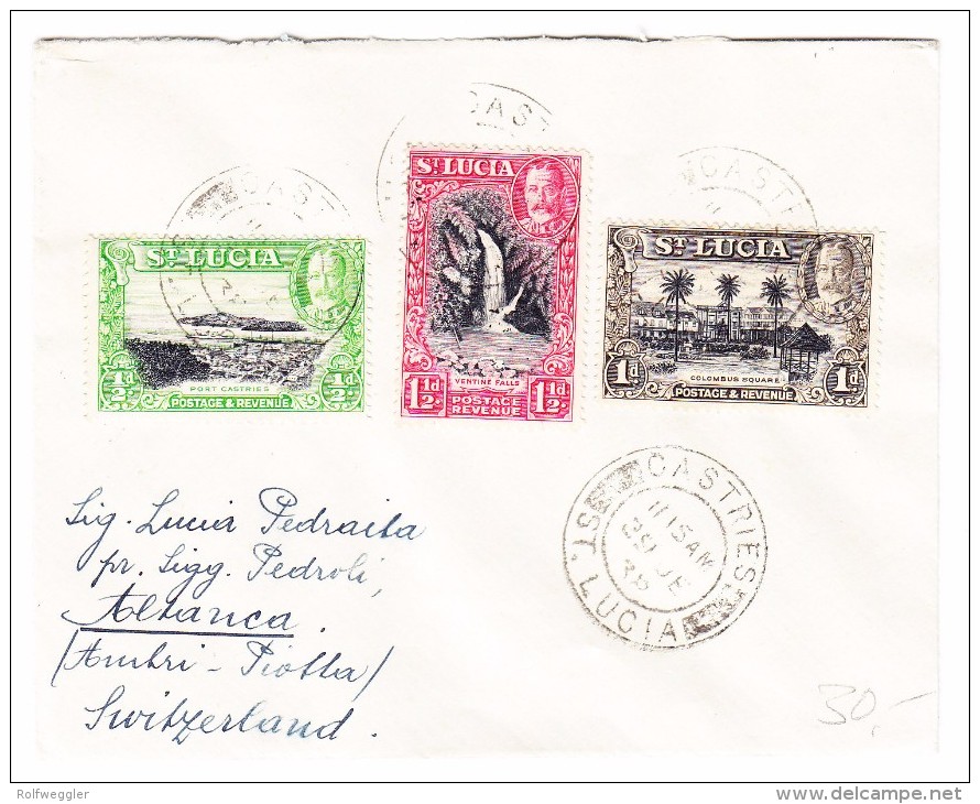 St. Lucia Catries 3 Farben Frankatur Brief Mit Ankunfts Stempel Altanca TI 16.1.1939 - Ste Lucie (...-1978)