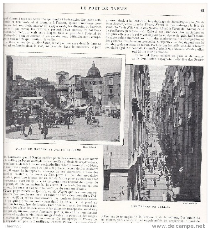 Naples Napoli Marché Mercato Chiaia Marchand Catacombe Catacomba Page Recto Verso Extraite Livre Italie Illustrée - Altri & Non Classificati