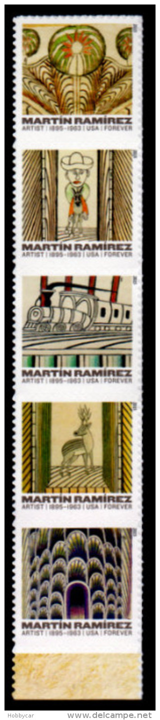 USA, 2015 Scott #4968-4972, Martin Ramirez, Artist, Strip Of 5, MNH, VF - Unused Stamps