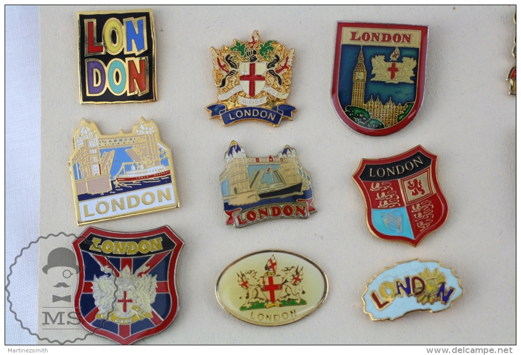 9 Different London Coat Of Arms, London Bridge, Golden Colour Pin Badges  #PLS - Städte