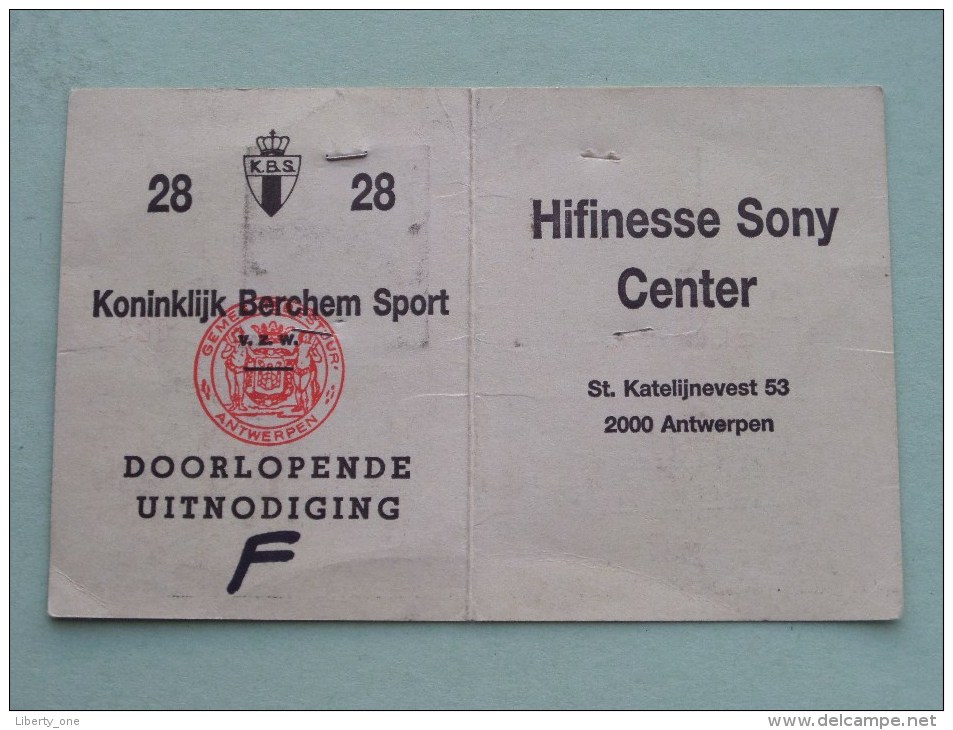 Koninklijk BERCHEM Sport Stamnr. 28 UITNODIGING Geuens Gi Jeugdspeler 1990-1991 Voetbal ( Details Zie Foto ) ! - Toegangskaarten