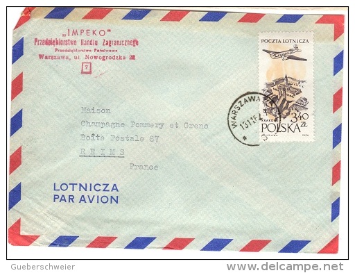 POL-L3 - POLOGNE Belle Lettre Par Avion De Warszawa Pour Reims 1962 - Aviones