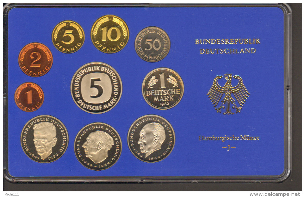 BRD Kursmünzensatz KMS Polierte Platte, Umlaufmünzenserie DM 1982  Prägestätte J - Mint Sets & Proof Sets