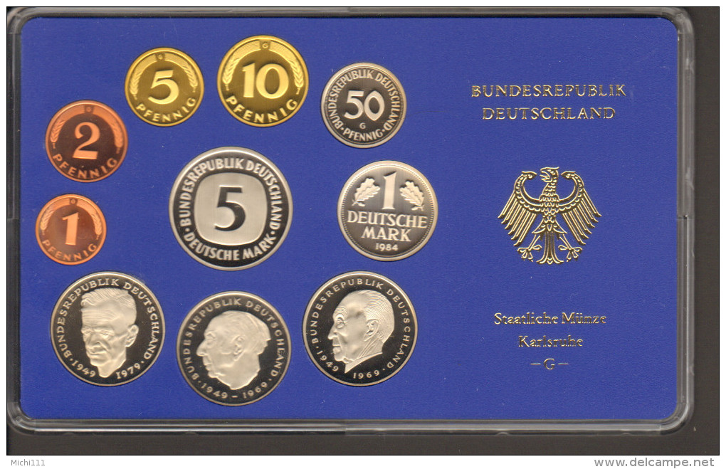 BRD Kursmünzensatz KMS Polierte Platte, Umlaufmünzenserie DM 1984  Prägestätte G - Mint Sets & Proof Sets
