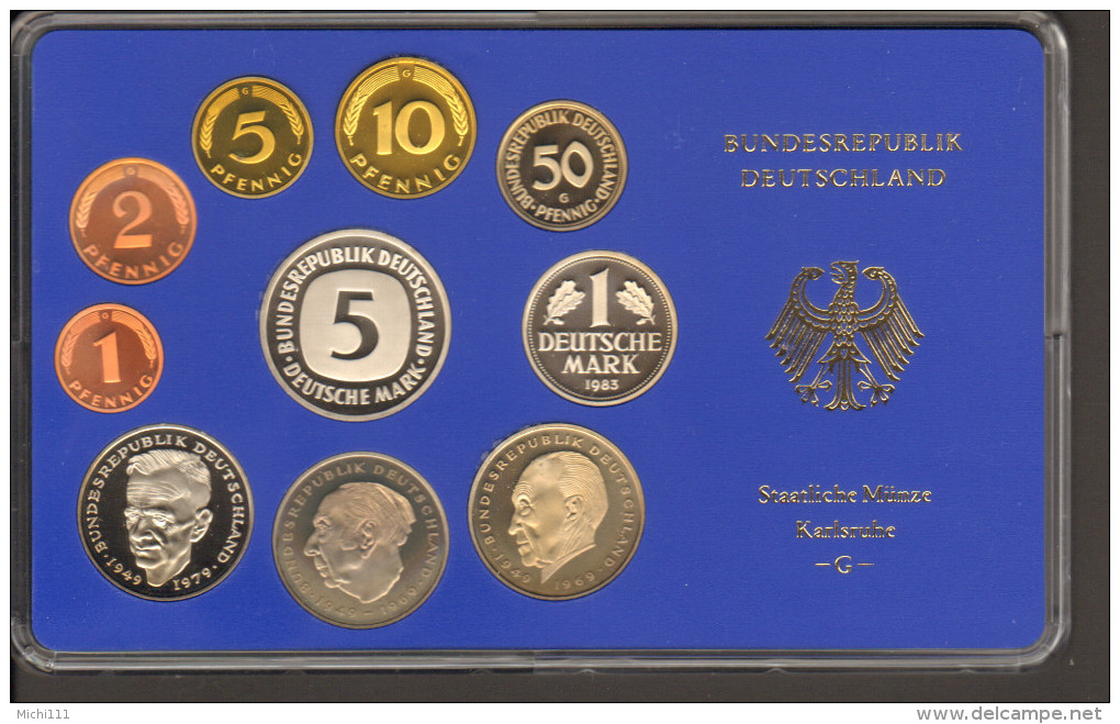 BRD Kursmünzensatz KMS Polierte Platte, Umlaufmünzenserie DM 1983  Prägestätte G - Mint Sets & Proof Sets