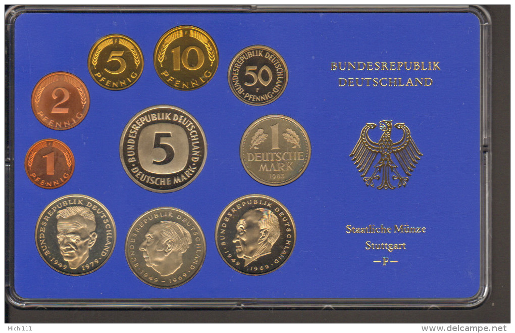 BRD Kursmünzensatz KMS Polierte Platte, Umlaufmünzenserie DM 1983  Prägestätte F - Mint Sets & Proof Sets