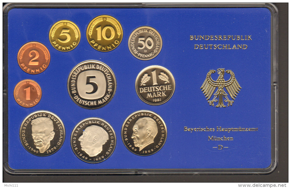 BRD Kursmünzensatz KMS Polierte Platte, Umlaufmünzenserie DM 1981  Prägestätte D - Münz- Und Jahressets