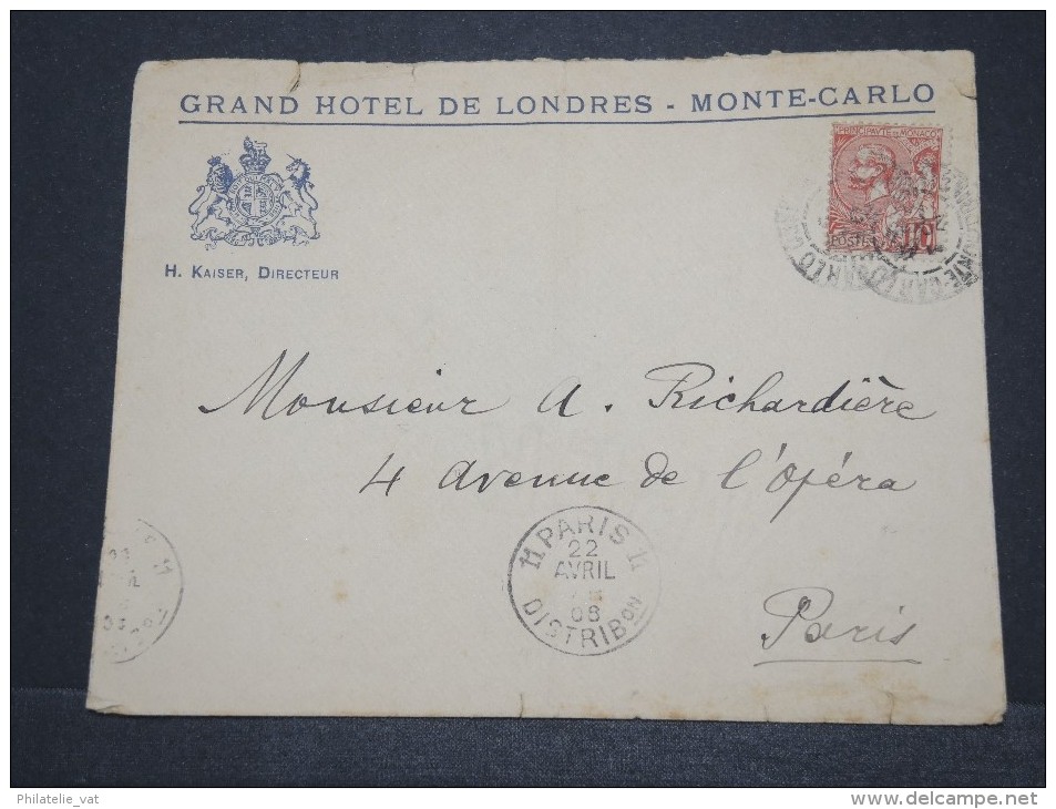 MONACO - Env Du Grand Hôtel De Londres De Monté Carlo Entête Du Directeur H. Kaiser - Avril 1908  - P16702 - Storia Postale