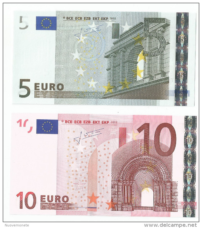 BANCONOTE DA 5 Euro K003 E 10 EURO K007 T IRLANDA TRICHET UNC RARE - CATALOGO 45 Euro - 10 Euro