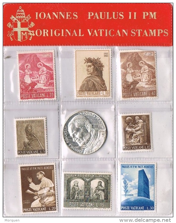 R 1064. Carpeta Souvenir Sellos Y Moneda VATICANO, Juan Pablo II, Alpaca Plateada * - Vaticano (Ciudad Del)