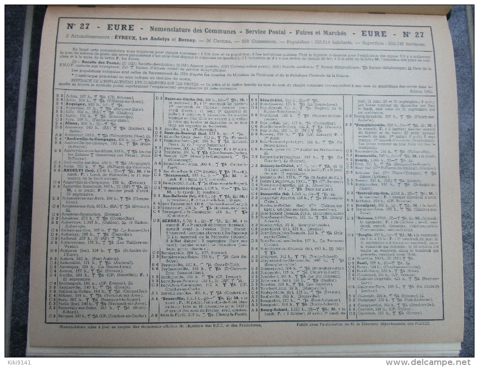 ALMANACH Des P.T.T. Département De L´Eure + Liste Alphabétique Des Communes De France (200 Pages) - Grand Format : 1961-70