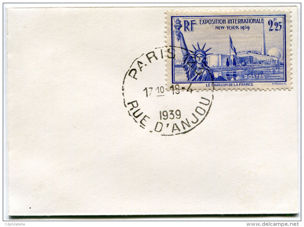 FRANCE LETTRE AFFRANCHIE AVEC LE N°426 EXPOSITION INTERNATIONALE DE NEW YORK OBLITERATION 1er JOUR PARIS 18-4-1939 - ....-1949