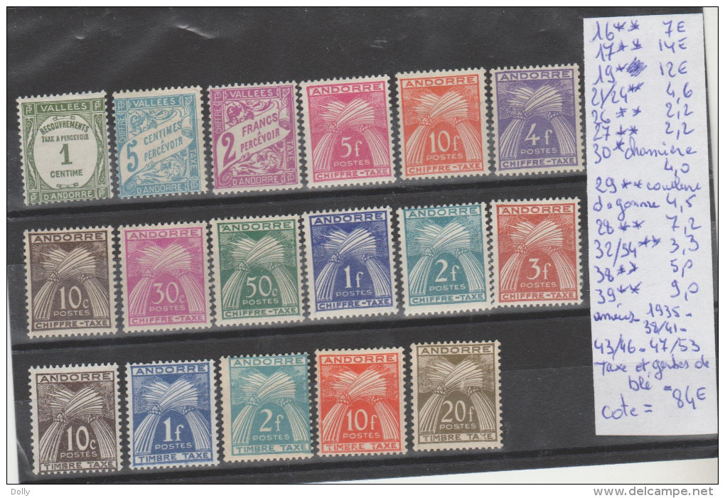 TIMBRE D ANDORRE NEUF **/* Nr 16-17**-19*-21/24**-26/7**-30*-2** COULURE DE GOMME -28**32/4**-38/9** COTE 84€ - Unused Stamps