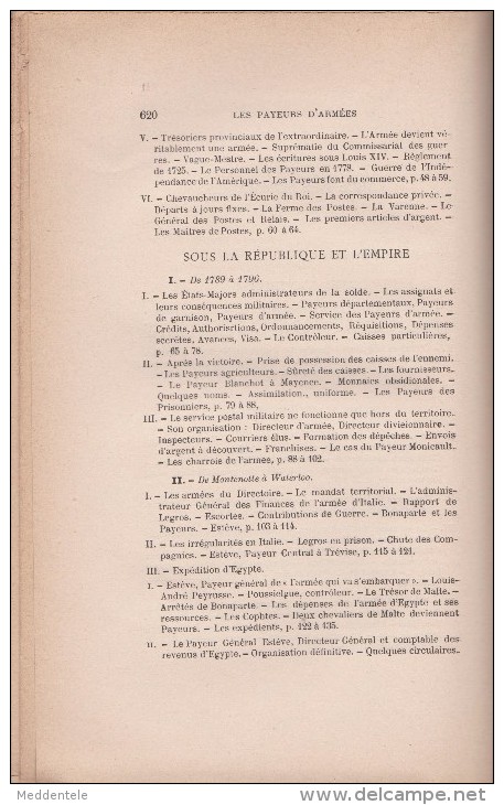 FREMONT - LES PAYEURS D'ARMEE (1293-1870) 650 PAGES - Edition 1906 Bon Etat -Sommaire Détaillé - Posta Militare E Storia Militare