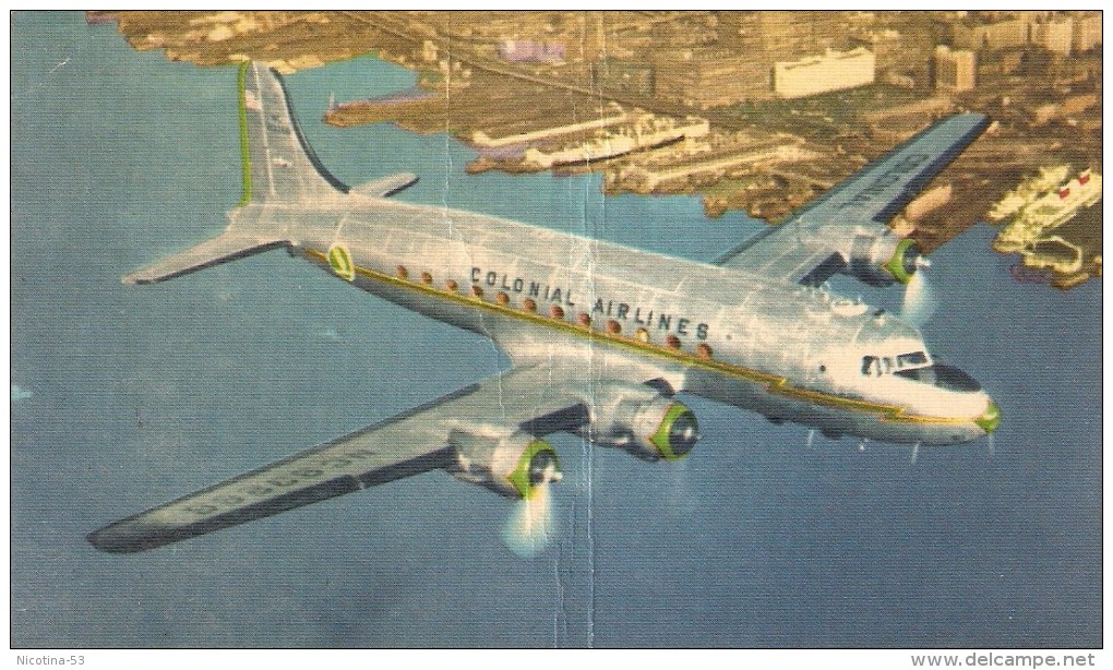 CT--N--1307--   AEREO--COLONIAL AIRLINES -COLONIAL  " SKYCRUISER " OVER MANHATTAN  -  VIAGGIATA  1956 - 1946-....: Era Moderna