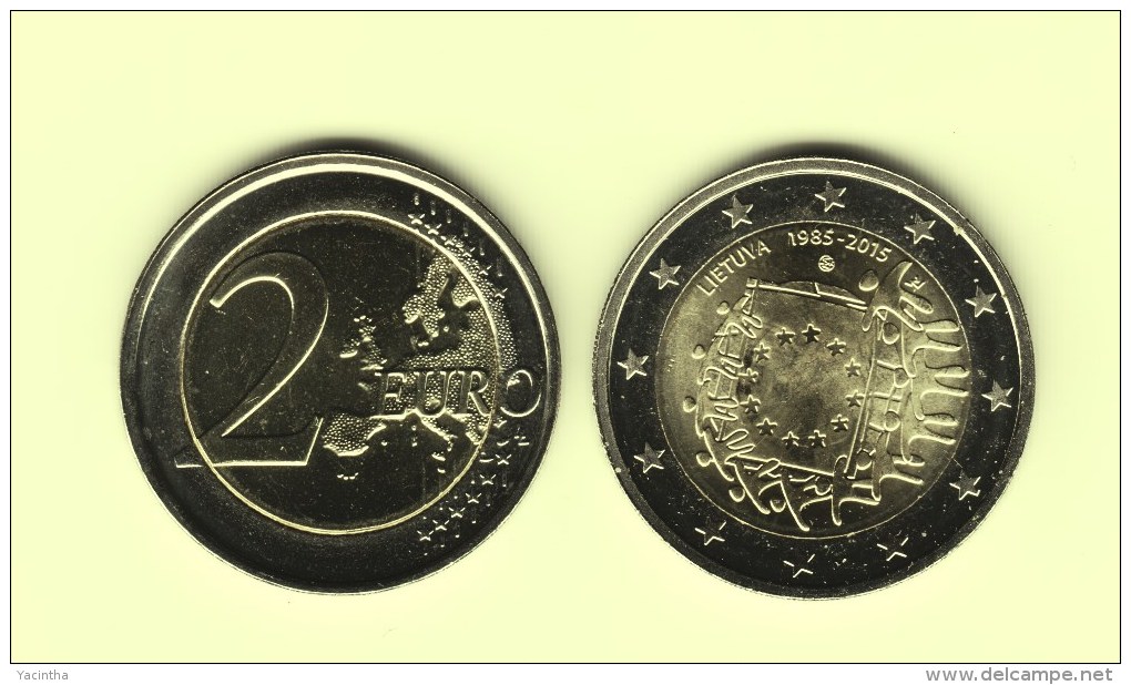 @Y@   Litouwen    2 Euro 2015  Commemorative   UNC    Flag - Lituanie