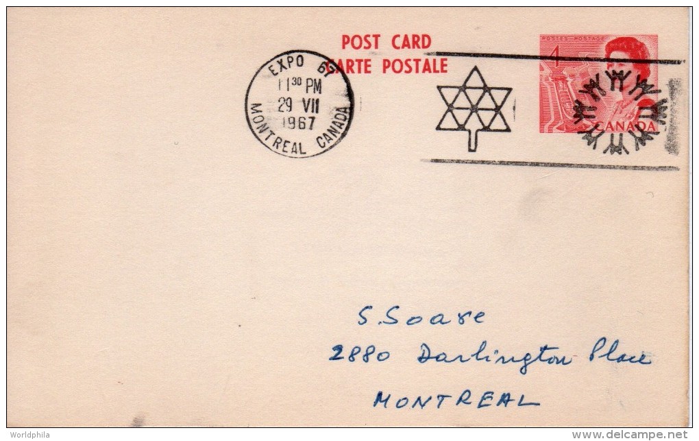 Canada Montreal 1967 Expo 67 "Air Canda" Postal Card/postcard-I - 1953-.... Elizabeth II