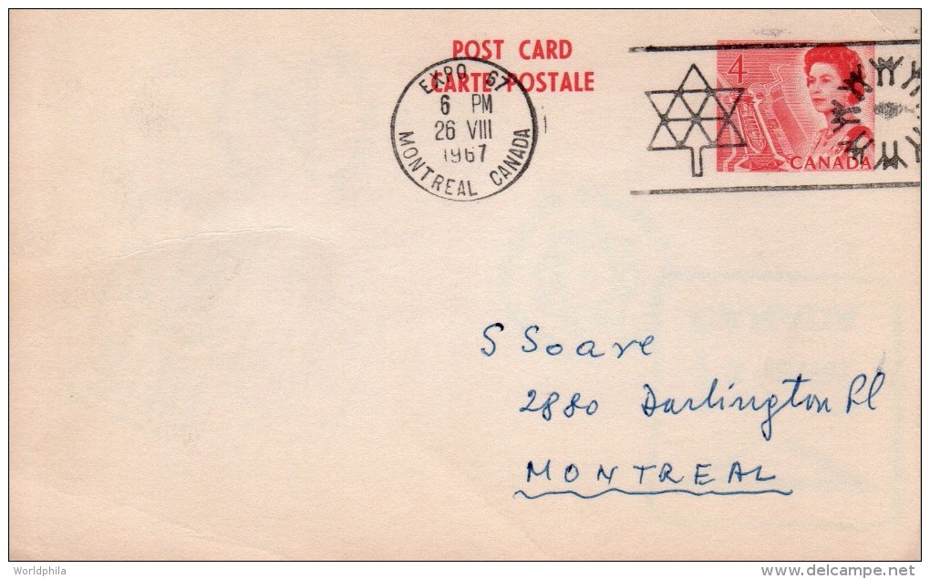 Canada Montreal 1967 Expo 67 / World Exhibition "Western Canada-Ontario" Postal Card/postcard-X - 1953-.... Reign Of Elizabeth II