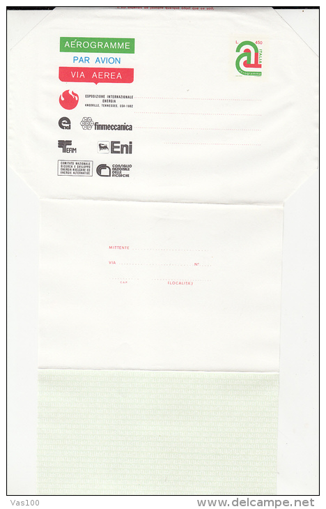 ENERGY INTERNATIONAL EXHIBITION, AEROGRAMME, UNUSED, 1982, ITALY - Poste Aérienne