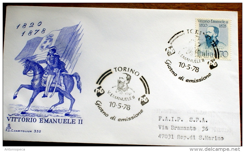 ITALIA 1978- VITTORIO EMANUELE II     FDC VIAGGIATA PER SAN MARINO - FDC