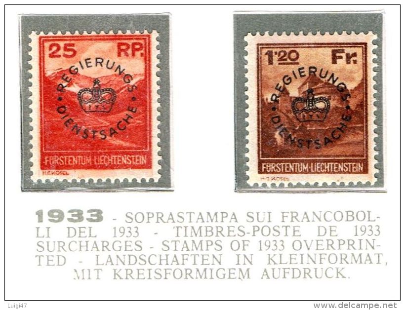 1933 - Franc. Precedenti Soprastampati - N° 9-10 - Service