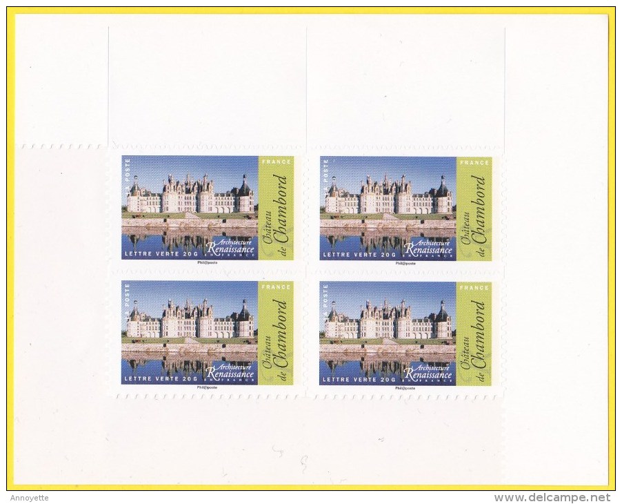 Bloc De 4 Timbres-poste Neufs** - Château De Chambord Adhésifs Entreprises - N° 1114A (Yvert) - France 2015 - Nuevos