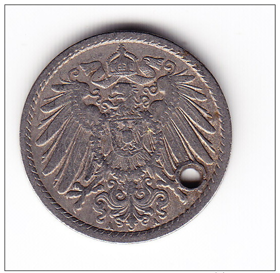 1899 Germany 'Holed' 5 Pfennig  Coin - 5 Pfennig