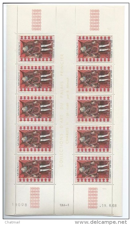 Collection D´Art Palais Princier - Monaco - Feuille De 10 Timbres Neufs - à Coin Daté - Charles II - 19/06/68 - Collections, Lots & Séries