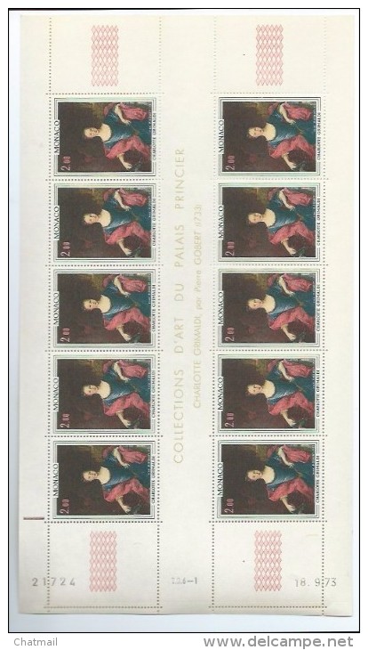 Collection D´Art Palais Prinçier - Monaco - Feuil.de 10 Timbres Neufs à Coin Daté -Charlotte Grimaldi 1ere Sér.19/09/73 - Collections, Lots & Séries