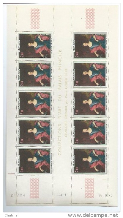 Collection D´Art Palais Princier - Monaco - Feuil.de 10 Timbres Neufs à Coin Daté -Charlotte Grimaldi 1ere Sér.18/09/73 - Lots & Serien