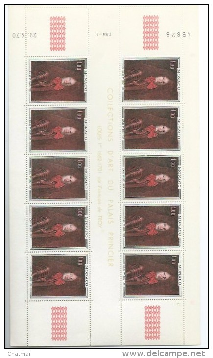 Collection D´Art Palais Princier - Monaco - Feuil.de 10 Timbres Neufs à Coin Daté -Louis 1er - 29/04/70 - Lots & Serien