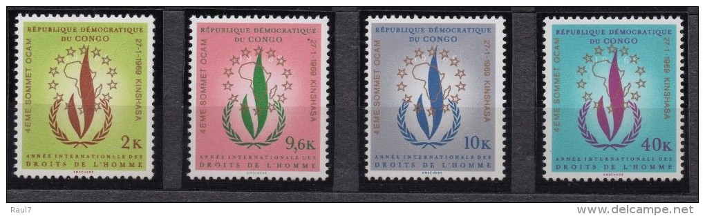 République Démocratique Du Congo - 1969 Droits De L'homme Surchargés 4e Sommet OCAM - 4 Val Neufs ** // Mnh - Nuevas/fijasellos