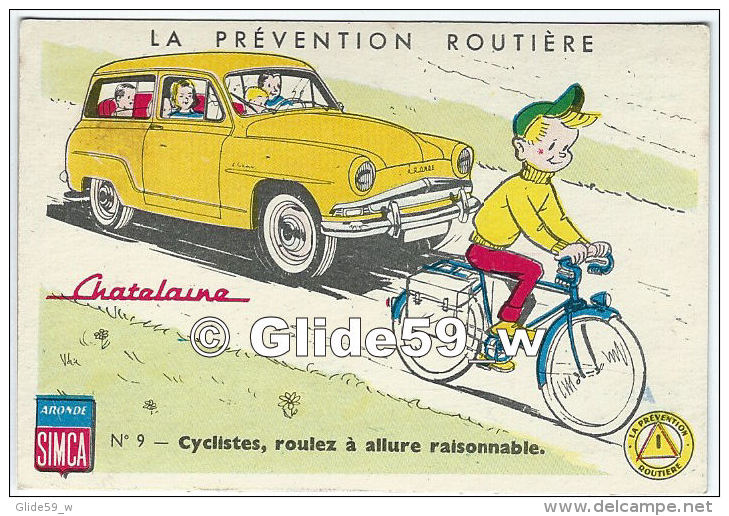 Image - La Prévention Routière - SIMCA Aronde Chatelaine P60 - N° 9 - Cyclistes, Roulez à Allure Raisonnable - Automobili