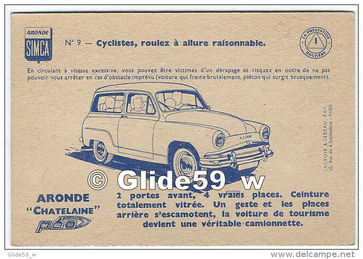 Image - La Prévention Routière - SIMCA Aronde Chatelaine P60 - N° 9 - Cyclistes, Roulez à Allure Raisonnable - Automobili