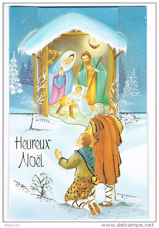 Carte à Système Heureux NOEL - 91129 Rhodania - Crèche Bergers - Altri & Non Classificati