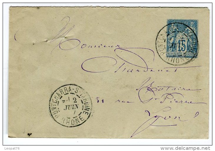 Oblitération De " Pontcharra Sur Turdine " Pour Lyon Sur Entier Postal ( Enveloppe) 1887  Référence 410 - Standard Covers & Stamped On Demand (before 1995)