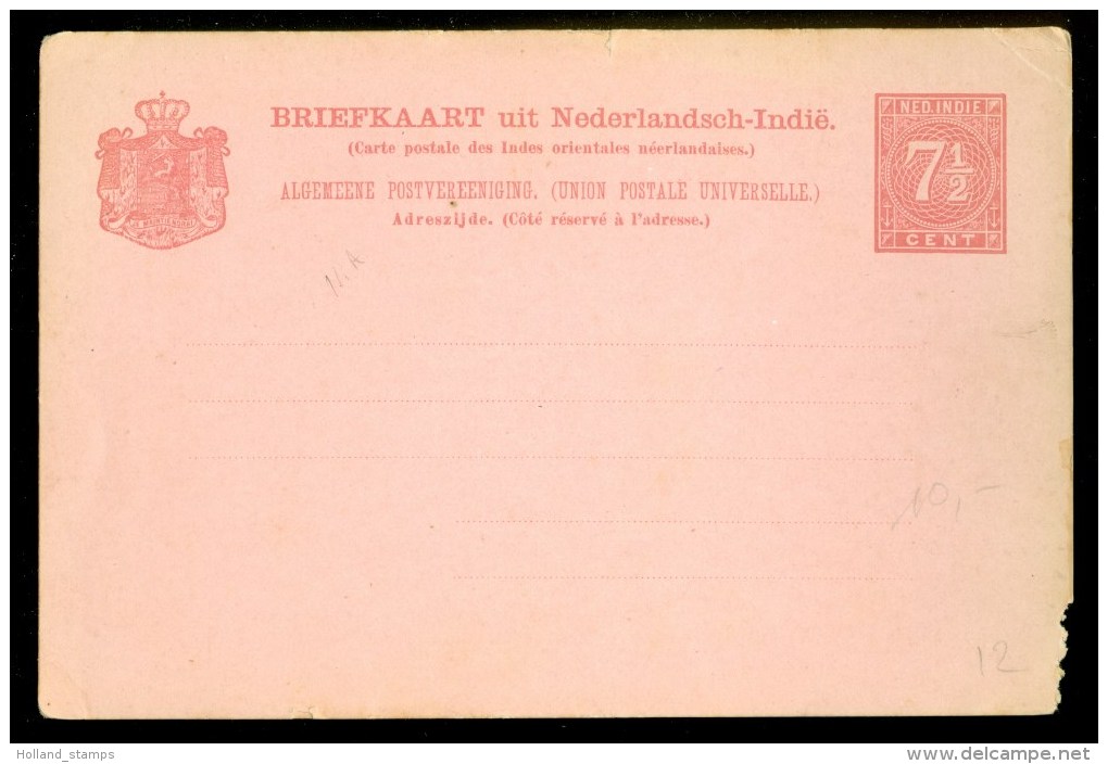 NED. INDIE * ONBESCHREVEN BRIEFKAART ONGEBRUIKT * 7 1/2  Ct  (10.411e) - Niederländisch-Indien